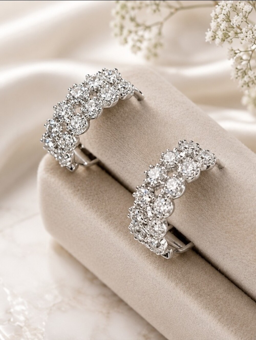 Double Row Moissanite Huggie Earrings with Sterling Silver 1.00CT